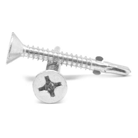 #12-24 x 2 1/2 inch Self Drilling Screw Phillips Flat Head #4 Point with Wings Low Carbon Steel Zinc Plated Pk 1000 T74075